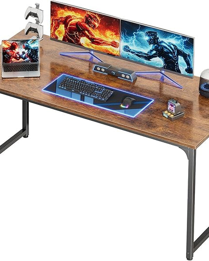 PRAISUN 54 X 24 Inch Computer Desk with Deeper Desktop, Gaming Office Writing Work Desk for Home Office, Study, Bedroom, Work from Home, Metal Frame, Rustic Brown