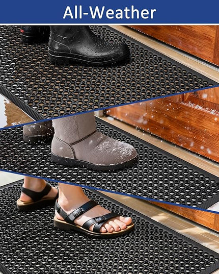 Anti Fatigue Outdoor Rubber Floor Mat 2 Pack Commercial Restaurant Kitchen Mats for Floors Non-Slip Bar Floor Mats Rubber Door mat Drainage Mats Utility Garage Use 36" x 60" Black