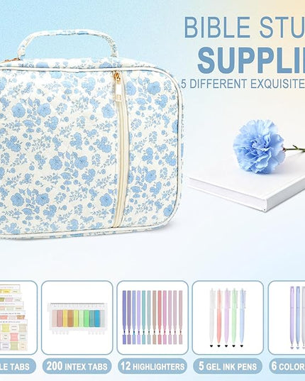 Lestp Bible Cover Case Study Supplies for Women Gifts Large Bible Cover with Highlighters Pens Tabs Cute Quilted Carrying Case Journal Kit Accessories Christian Gifts Sticky Notes A