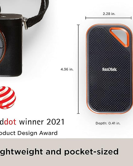 SanDisk 2TB Extreme PRO Portable SSD - Up to 2000MB/s - USB-C, USB 3.2 Gen 2x2, IP65 Water and Dust Resistance, Updated Firmware - External Solid State Drive - SDSSDE81-2T00-G25