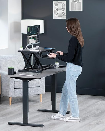 VIVO 28 inch Desk Converter, K Series, Height Adjustable Sit to Stand Riser, Dual Monitor and Laptop Workstation with Keyboard Tray, Black, DESK-V028KB