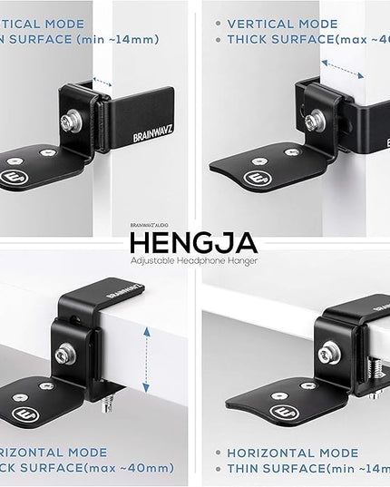BRAINWAVZ Hengja - The Desk Headphone Stand Hanger Mount, All Metal, Rotatable Mount, PC & Gaming Headset Holder
