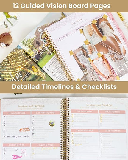 bloom daily planners Hard Cover Wedding Day Planner & Organizer (Undated) - 9" x 11" - Gold Floral