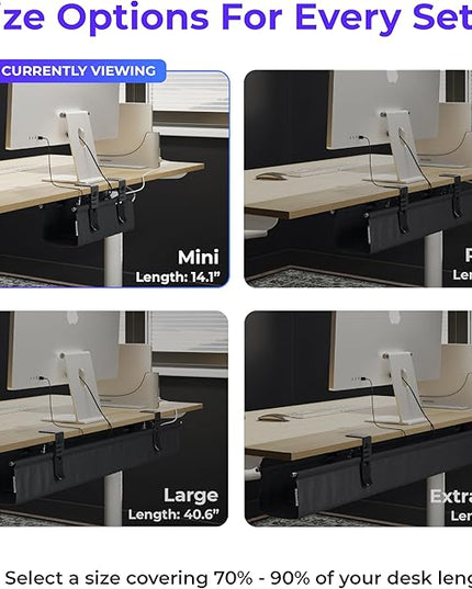 Ascrono Original No Drill Under Desk Cable Management Tray 14.1" - Premium Black Fabric Cable Management Under Desk - Clamp/Screw Mount Cord Organizer - Supports Upto 66lbs