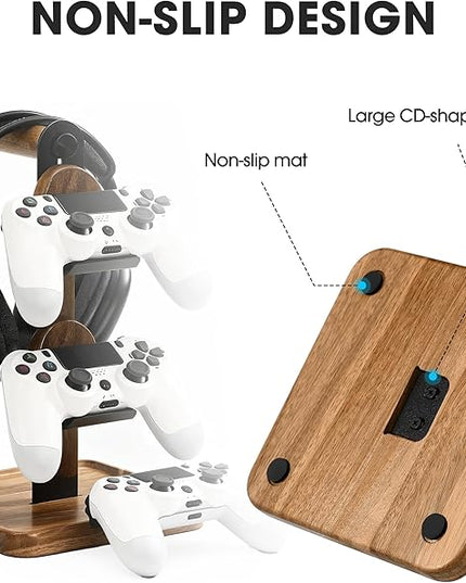 Game Controller&Headphone Wood Stand for Desk, Adjustable 2 Tiers Game Controller Holder for PS/Xbox/Switch/Nintendo,Accessories Managment,Wood,Black