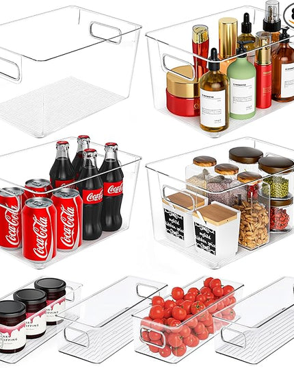 Clear Plastic Storage Bins 8 Pack - Pantry Organizers and Storage, Fridge Organizer Containers for Kitchen, Cabinet, Freezer, Bathroom, Clost, Home Organization
