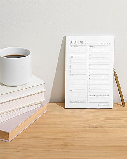 Daily Planner Notepad with Hourly Schedule - ADHD Planner, Time Block Planning Pad, Desktop To Do List, College Supplies - 6 x 9” - 50 Undated Sheets