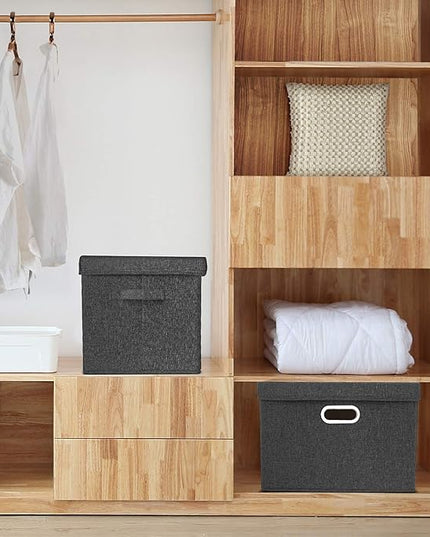 TYEERS Large Storage Bins with Lids, Collapsible, Washable, Fabric Storage Boxes for Organizing, 17.3x11.8x11.4 inches, 2 Pack, Black