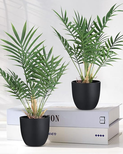 WOODWORD 2 Pack Fake Plant with Pot 16" Desk Plant Artificial Potted Faux Plants for Office Desk Shelf Home Farmhouse Decor (Bamboo Leaf)