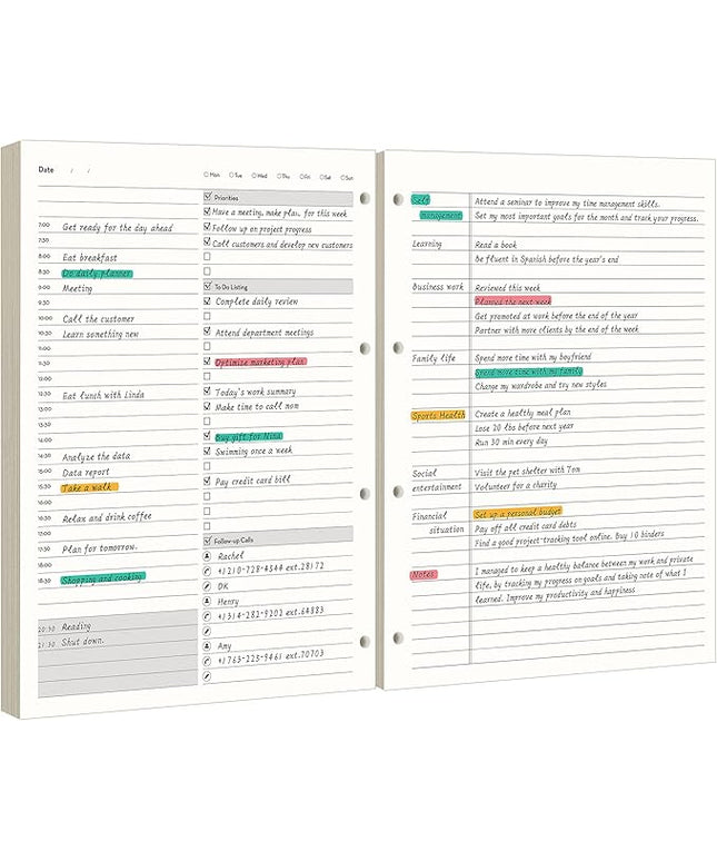 [EMSHOI Daily Planner Refill 8.5" X 11.5", 80 Sheets, 160 Pages Ring Binder Planner Inserts, Thick Cream Color Refill Paper, 100 GSM Loose Leaf, Paper Refills with Gift Box]