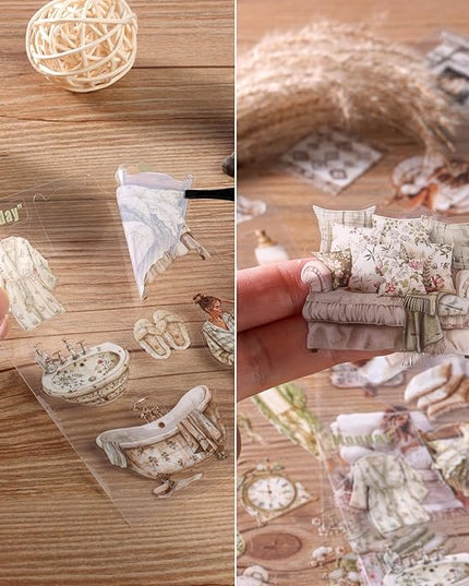 Auguro Scrapbooking Sticker 20 Sheets 120 Pre-Cut PET Daily Life at Home Girls People Stickers Books for journaling Scrapbook Supplies Transparent Stickers for journaling