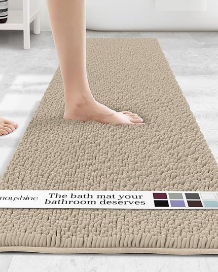 MAYSHINE Plush Shaggy Chenille Bath Mat | Extra Soft, Super Absorbent, Non-Slip Bathroom Rug | Fluffy Microfiber, Area Rug Sets for Bathroom Floor, Kitchen, Living Room | 71"x31" | Beige