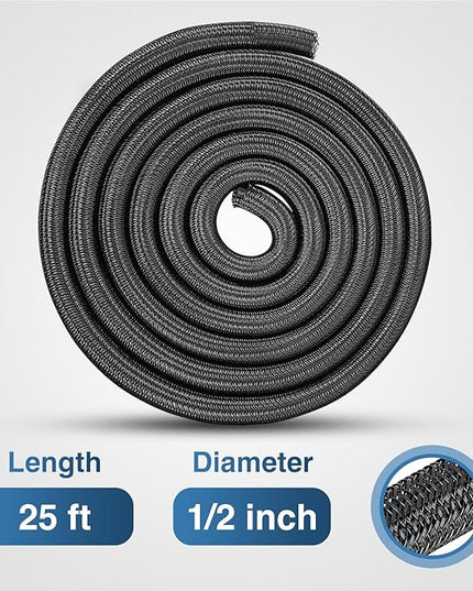 Nilight Cable Sleeve, 25ft-1/2inch Cord Management Sleeves, Braided Sleeving, Split Self Wrapping Wire Loom for Computer Electrical Automotive Harness Protector Organizer, Black
