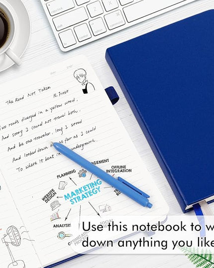 feela College Ruled Notebooks, 18 Pack Business Notebook Bulk Hardcover Lined Writing Journal with Pen Holder for Men Women Note Taking, with 18 Black Pens, 120 GSM, 5.1”x8.3”, A5, Navy