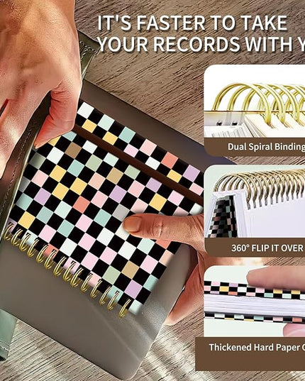 Spiral Journal Notebook, A5 Cute Notebooks for Women Men, College Ruled Hardcover Notebook for Work & Note Taking, 60 Pages Double-Wire Journals for Writing (Colored Checkerboard)