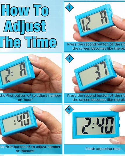 Frienda 3 Pieces Mini Digital Clock Small Digital Clock Stick on Battery Operated Self Adhesive Bracket for Car Dashboard Fridge (Blue)