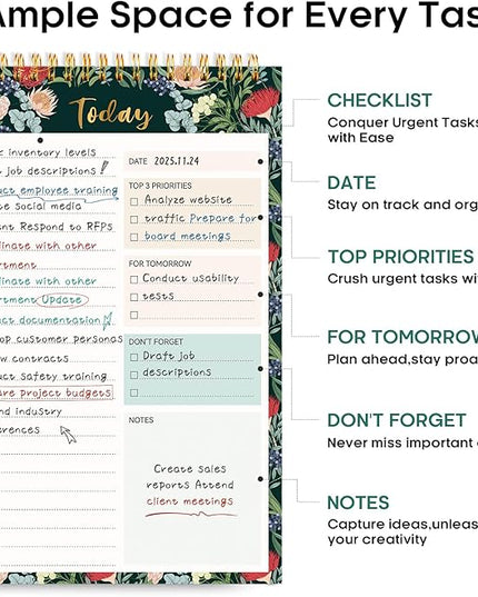 Taja To Do List Notepad - To Do List Notebook for Work with 52 Sheets, 9.8" x 6.5", Undated Daily Planner Perfect for Daily Tasks and Goal Setting, Notepad Suitable for Office, Home & School - Sage Blossom