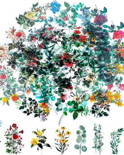 80 Pieces Natural Vintage Flower Stickers for Scrapbooking, Self-Adhesive Scrapbooking Stickers Supplies Journal for Adult Card Making Letters DIY (Style D)