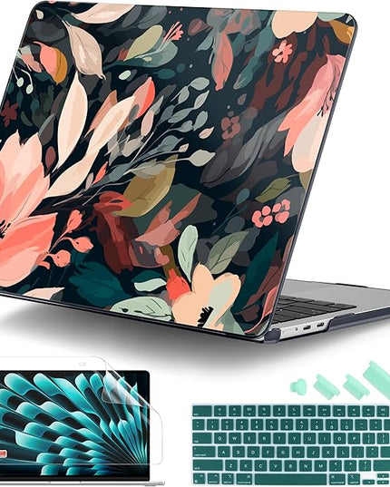DONGKE for M4 MacBook Air 13.6 Inch Case 2025 2024 2023 2022 Model A3240 A3113 A2681 M3 M2 Chip, Plastic Hard Shell Case Cover with Touch ID for MacBook Air 13 Inch M4 - Painted Florals