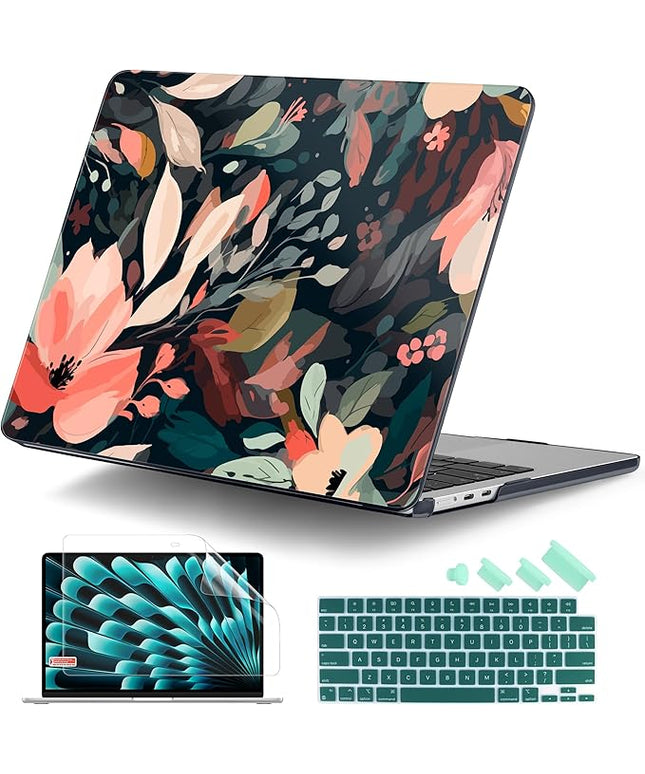 DONGKE for M4 MacBook Air 13.6 Inch Case 2025 2024 2023 2022 Model A3240 A3113 A2681 M3 M2 Chip, Plastic Hard Shell Case Cover with Touch ID for MacBook Air 13 Inch M4 - Painted Florals