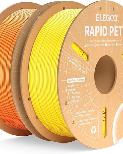 ELEGOO Rapid PETG Filament 1.75mm Yellow & Orange 2KG, High Speed 600mm/s 3D Printer Filament Dimensional Accuracy +/- 0.02 mm, 1kg Cardboard Spool(2.2lbs) Fits for Most FDM 3D Printers