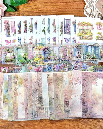 Plants Floral Scrapbook Stickers 54Page Vintage Natural Butterfly Garden Flowers Stickers Books for Scrapbooking Supplies Aesthetic Junk Journal Journaling Craft
