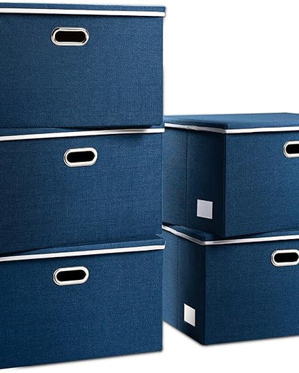PRANDOM Extra Large Collapsible Storage Bins with Lids [5-Pack] Linen Fabric Foldable Storage Baskets Boxes Organizer Containers Cube with Cover for Bedroom Closet Office Nursery (22.8x15.75x13.8)