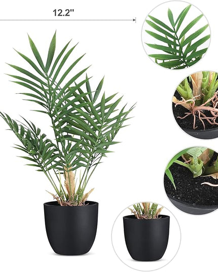 WOODWORD 2 Pack Fake Plant with Pot 16" Desk Plant Artificial Potted Faux Plants for Office Desk Shelf Home Farmhouse Decor (Bamboo Leaf)