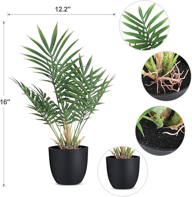 WOODWORD 2 Pack Fake Plant with Pot 16" Desk Plant Artificial Potted Faux Plants for Office Desk Shelf Home Farmhouse Decor (Bamboo Leaf)