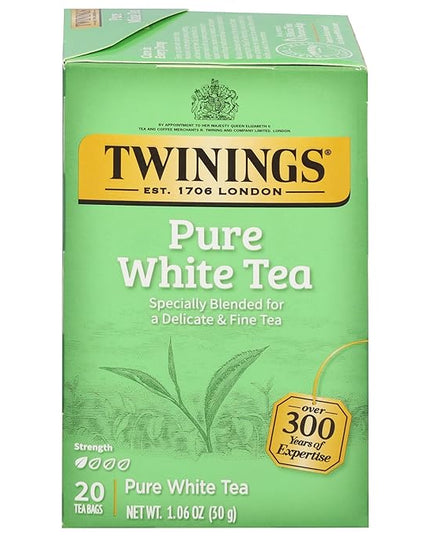 Twinings Pure White Tea Individually Wrapped Bags, 20 Count (Pack of 1), Light & Fresh, Caffeinated, Enjoy Hot or Iced, 20 Teabags