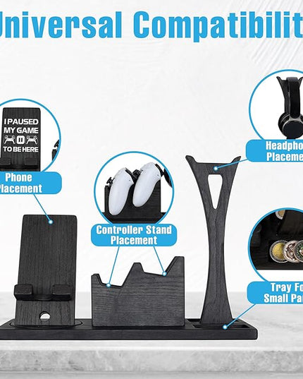 Gaming Accessories Organizer with Headphone Holder, Rotatable Phone Stand & Controller Stand - Unique Gamer Gifts Controllers Holders Gaming Equipment, Gifts for Gamers Controller Holder