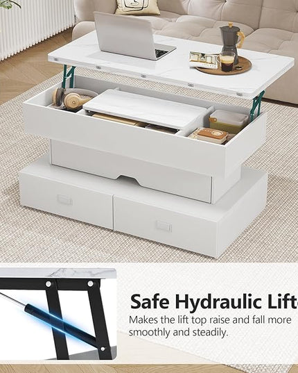 Turosur 40" Lift Top Coffee Table, Coffee Tables with Storage and 4 Drawer, Coffee Table with Lifting top with LED Lights for Living Room Home Office