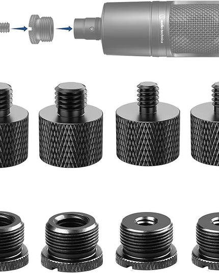 IXTECH Mic Stand Adapter Set 8 pieces Metal Microphone Stand Screw Thread Adapter 5/8 Female to 3/8 Male 3/8 Female to 5/8 Male 5/8 Female to 1/4 Male 1/4 Female to 5/8 Male Tripod Adapter ADP02 Black
