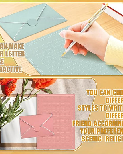 TaoBary 160 Packs Stationery Paper Set (50 Double Sided Stationery Writing Papers 50 Matching Envelopes) 60 Round Dot Sticker, 10 Design (5.5 x 8.25 Inch,Boho Color)