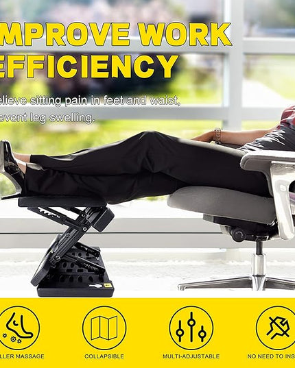 Foot Rest for Under Desk at Work,Height Adjustable Footrest with Massage Roller and Thick Cushion, Foldable Ergonomic Foot Rest for Car,Office,Home,Train,Travel,Sturdy Metal Frame