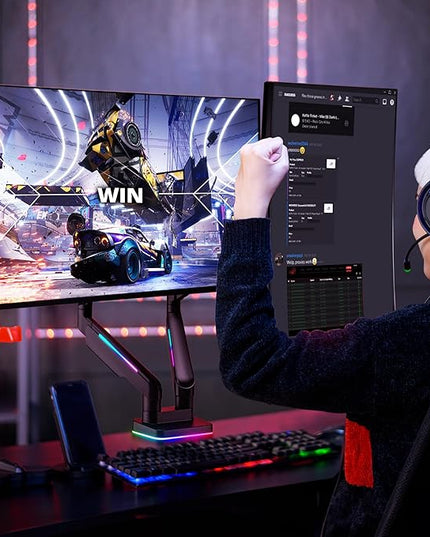 AVLT RGB Lights Dual 17”-43” Gaming Monitor Arm Desk Mount, Fits Two Flat/Curved/Ultrawide Screen up to 44lbs(20kg), Height Swivel Tilt Adjustable Stand - Black