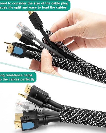 ZhiYo 6.6ft - 1 inch Cable Sleeve, Cord Wrap Wire Protector Tubing for Pets, PC Cable Wrap, Computer Cable Management Sleeve - Black - White
