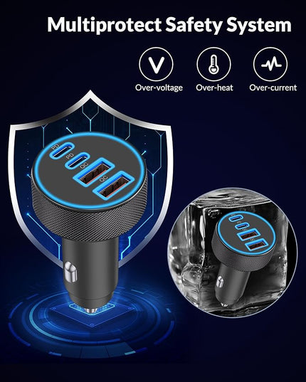 [2-Pack] Car Charger USB C, 4 in 1 90W Fast Charging 4-Port Dual 45W USBC & USB A Phone Car Charger Cargador Carro Lighter Adapter for iPhone 17 16 15 14 13 12 Pro Max, iPad, Galaxy, Tablet, Android