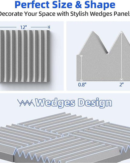 12 Pack Sound Proof Foam Panels for Wall with Self Adhesive, 2" X 12" X 12" High Density Acoustic Panels Sound Absorbing Quick-Recovery, Wedges Soundproof Wall Panels for Gaming & Studio - Gray