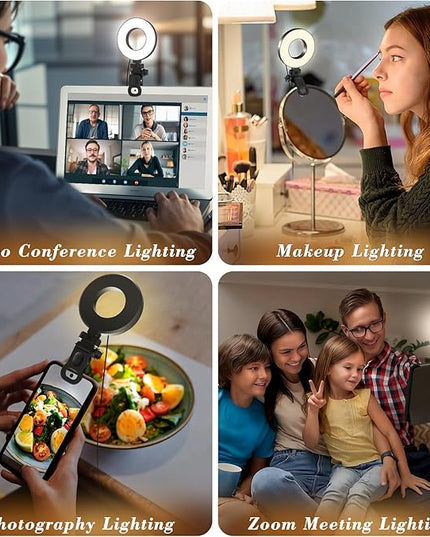 Ring Light [3 Color, 5 Brightness & Timer] 3.5'' Small Video Conference Lighting Clip On Monitor Laptop iPad Phone, USB Plug Dimmable Selfie Light for Working, Meeting, YouTube/TikTok Content Creator