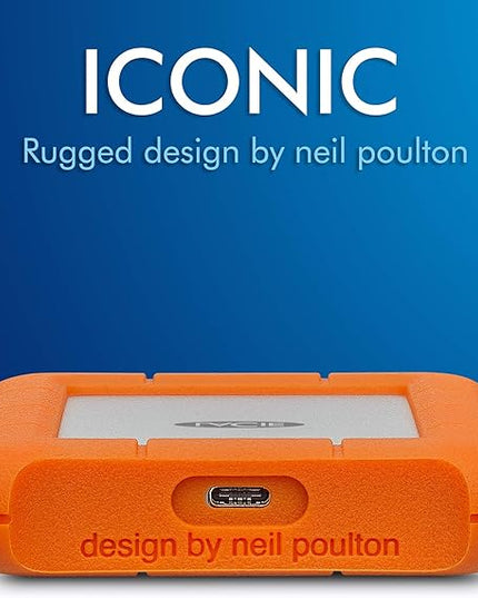 LaCie Rugged USB-C 2TB External Hard Drive Portable HDD – USB 3.0 compatible, Drop Shock Dust Rain Resistant, for Mac and PC Computer Desktop Workstation Laptop, 1 Month Adobe CC (STFR2000800)
