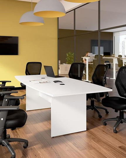 Bush Business Furniture 96-inch Office Conference Table with Wood Base, Boardroom Meeting Space for 8 Users, White