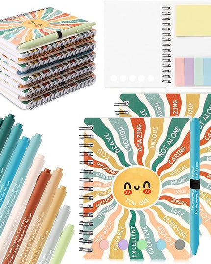 Janlaugh 100 Pcs Christmas Inspirational Gift Bulk for Women 50 Mental Health Notebook with Sticky Note 50 Motivational Ballpoint Pen Psychology Journal for Medical Assistant Employee Teacher Student