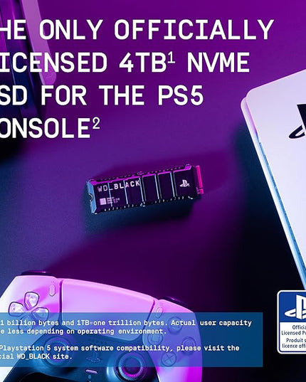 WD_BLACK 4TB SN850P NVMe M.2 SSD Officially Licensed Storage Expansion for PS5 Consoles, up to 7,300MB/s, with heatsink - WDBBYV0040BNC-WRSN,Black