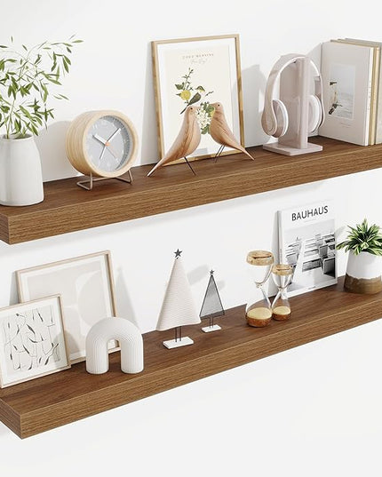 Fun Memories 40 Inch Floating Shelves, Long Wood Wall Shelf Set of 2 with Invisible Brackets, for Bathroom, Living Room, Bedroom, Kitchen, Walnut