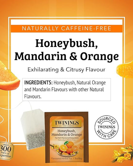 Twinings Honeybush, Mandarin, & Orange Herbal Tea Individually Wrapped Bags, 20 Count (Pack of 6), Naturally Caffeine-Free, Enjoy Hot or Iced, 120 Teabags