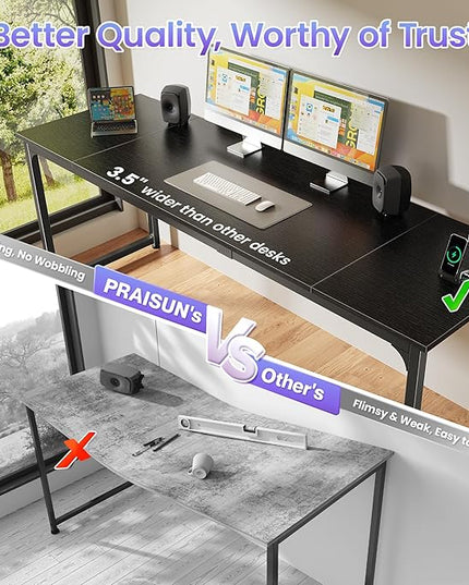 PRAISUN 78 X 24 Inch Office Computer Desk with Power Outlets and USB-C Port, Larger and Longer Gaming Desk, for Home Office, Study, Writing Work from Home Table, Metal Frame, Black