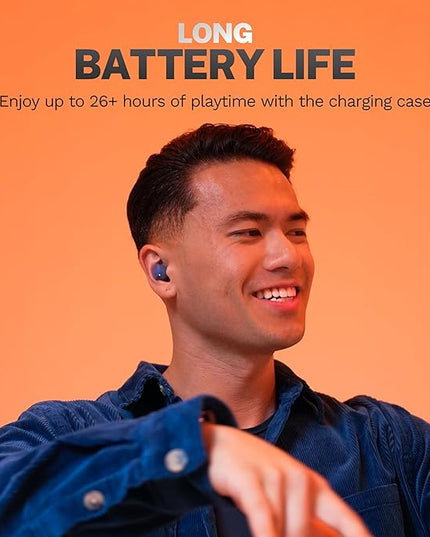 JLab Go Air Pop+ True Wireless Earbuds, in Ear Headphones, Bluetooth Earphones, 35H Playtime Ear Buds, Bluetooth Earbuds with Microphone, USB-C Charging Case, Dual Connect, EQ3 Sound, Navy Blue