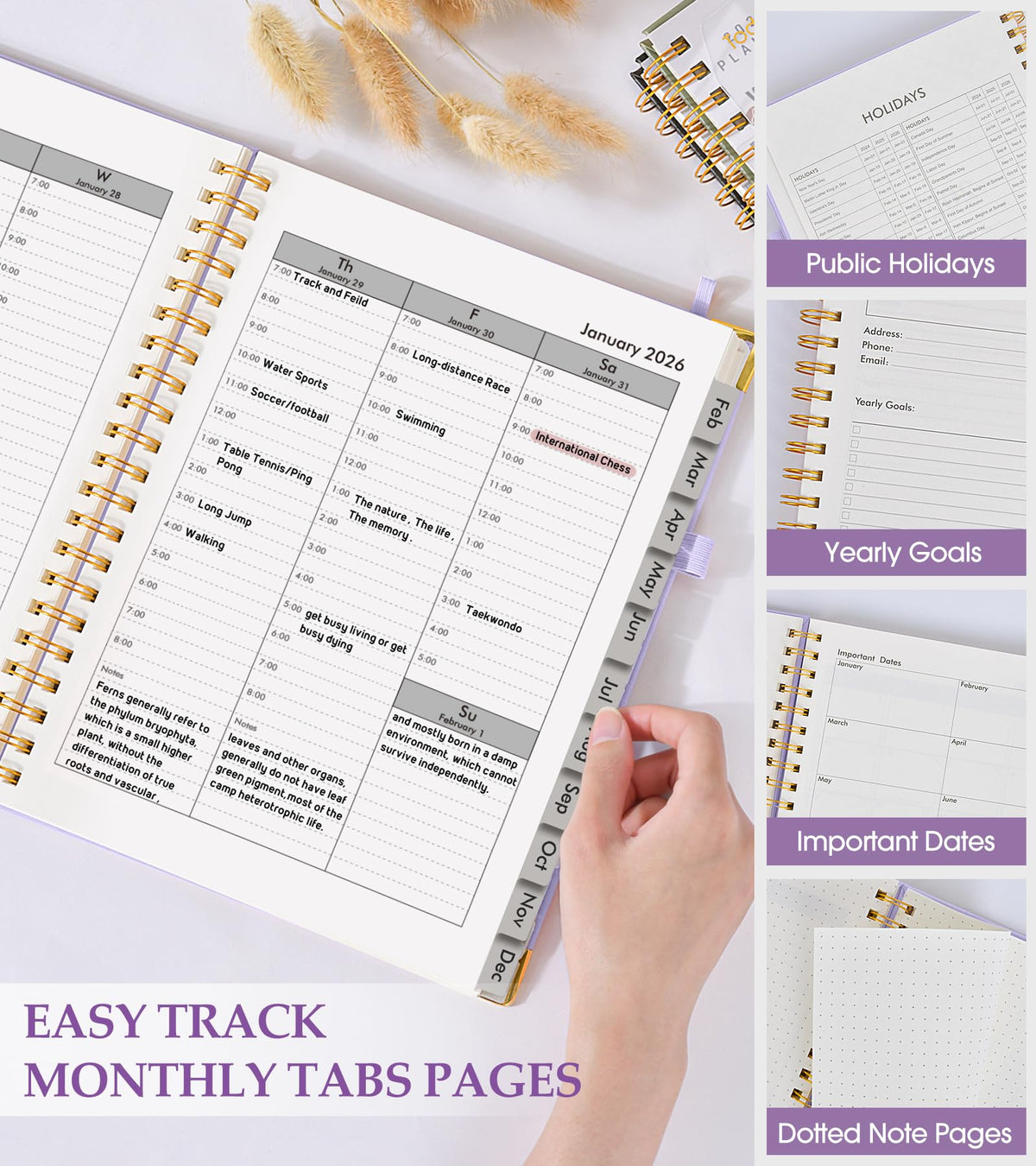 2026 Planner, Weekly and Monthly Calendar Planner from January 2026 - December 2026, 8.5" x 11" Hardcover Leather Hourly Appointment Book with Tabs, Spiral Daily Planners for College School Work Home, Purple