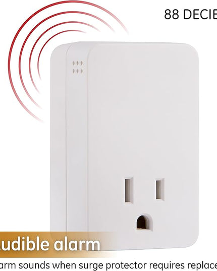 GE UltraPro Surge Protector Plug with Alarm, Outlet Extender, Plug Adapter, Appliance, Refrigerator, End of Service, 1080 Joules, Warranty, UL Listed, White, 38124